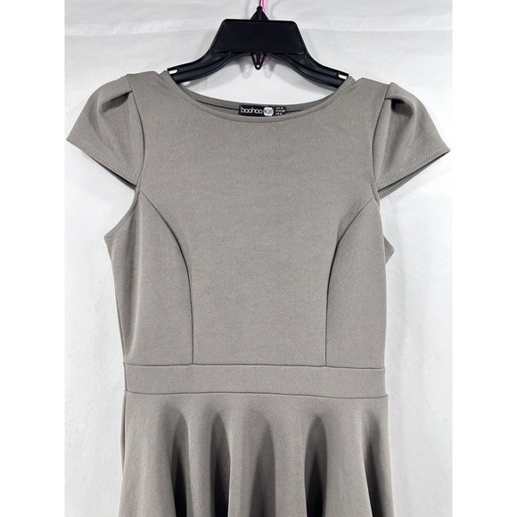 Boohoo Night Dress Women's Sz 8 Grey Cap Sleeves High Low Stretch‎ Fit & Flare - Picture 2 of 12